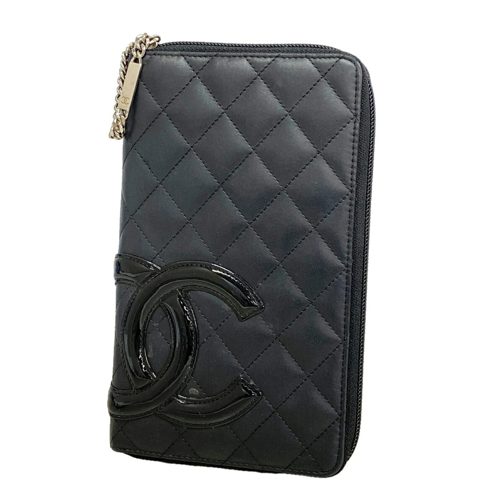 Chanel Cambon Lambskin Long Wallet, Black, Women's